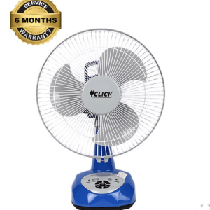 Click Rechargeable Table Fan 12'' Blue With USB Charger