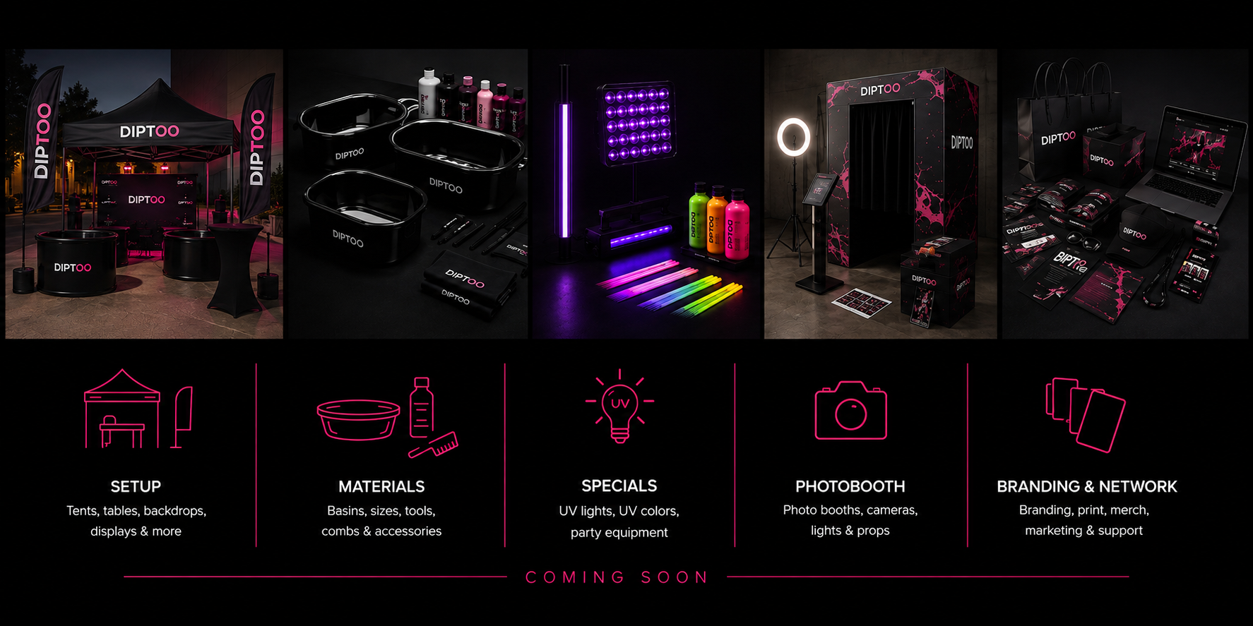 DipToo Store — equipment, materials, specials, photobooth, branding and network